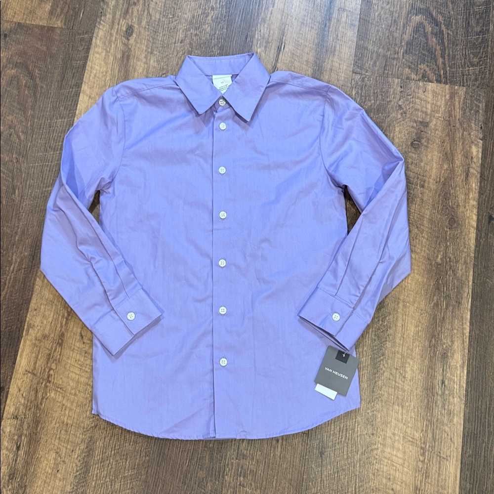 Van Heusen Purple Dress Shirt Long Sleeve Button Down Boys 10 Sunday Best Preppy